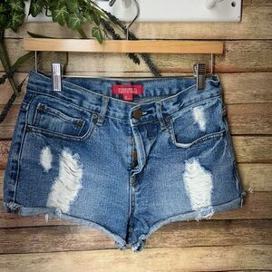 Y2K Forever 21 Distressed Denim Button Fly Shorts Size 27